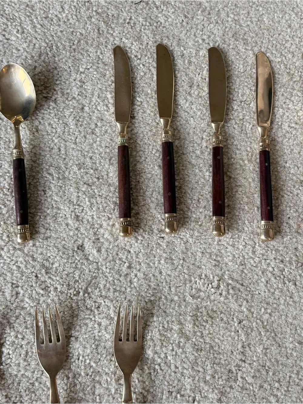 Set of Vintage Mid-Century Modern Thai Brass & Rosewood  Flatware